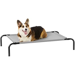 Amazon Basics Cooling Elevated Dog Bed with Metal Frame, Medium, 43 x 26 x 7.5 Inch, Grey