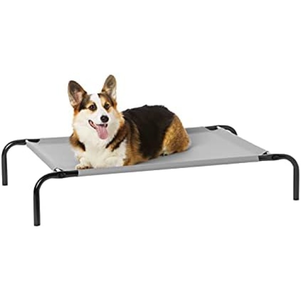 Amazon Basics Cooling Elevated Dog Bed with Metal Frame, Medium, 43 x 26 x 7.5 Inch, Grey