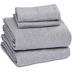 Amazon Basics Cotton Jersey 4-Piece Bed Sheet Set, Full, Light Gray, Solid