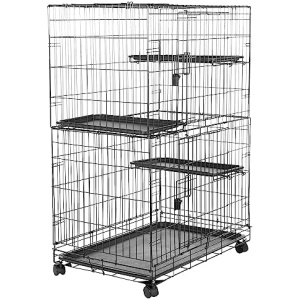 Amazon Basics Large 3-Tier Cat Cage Playpen Box Crate Kennel, 36 x 22 x 51 Inches, Black