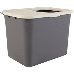 Amazon Basics Nonstick Top-Entry Cat Litter Box with Filter Lid, Large, Gray