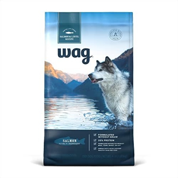 Amazon Brand - Wag Dry Dog Food Salmon & Lentil Recipe, 4 lb. Bag