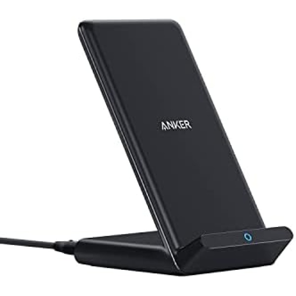 Anker 313 Wireless Charger (Stand), Qi-Certified for iPhone 14/14 Pro/14 Pro Max/13/13 Pro Max, 10W Fast-Charging Galaxy S20, S10 (No AC Adapter)