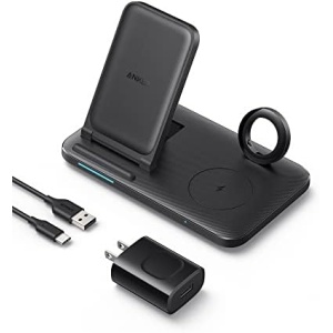 Anker Foldable 3-in-1 Wireless Charging Station with Adapter, 335 Wireless Charger, for iPhone 14 Series, AirPods Pro, Apple Watch Series 1-6 (Works with Original 1m/3.3ft USB-A Cable, Not Included)