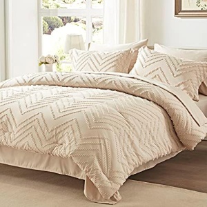 Anluoer Queen Comforter Set, Beige Tufted Bed in a Bag 7 Pieces with Comforters and Sheets, All Season Bedding Sets with 1 Comforter, 2 PillowShams, 2 Pillowcases, 1 Flat Sheet, 1 Fitted Sheet