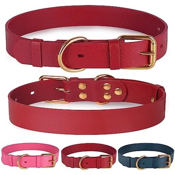 Apasiri Dog Collar for Large Dogs, 100% Waterproof Dog Collars, Odor Proof & Chew Proof Collar for Dogs, Heavy Duty Dog Collars with Metal Buckle Medium(15"-19"), Red