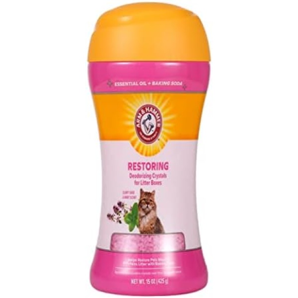 Arm & Hammer Deodorizing Cat Litter Crystals for Litter Boxes | Restoring Odor Neutralizing Cat Litter Odor Eliminator in Clary Sage & Mint Scent | Litter Box Odor Eliminator, 15 Oz