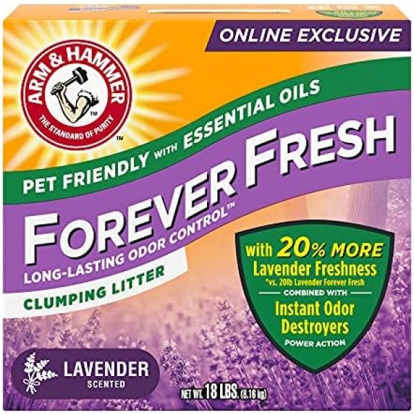 Arm & Hammer Forever Fresh Clumping Cat Litter Lavender, MultiCat 18lb with 20% More Lavender Freshness, Pet Friendly with Essential Oils