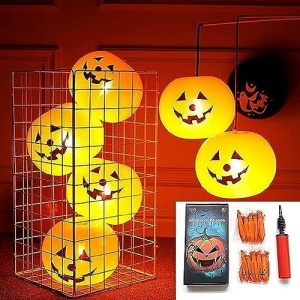 Askfairy 20Pcs Pumpkin Ghost Festival Balloons with LED Lights and Inflators, Suitable for Halloween Decoration, Trick or Treat Toys, Party Supplies
