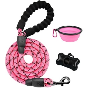 BARKBAY Dog leashes for Large Dogs Rope Leash Heavy Duty Dog Leash with Comfortable Padded Handle and Highly Reflective Threads 5 FT for Small Medium Large Dogs(Pink)