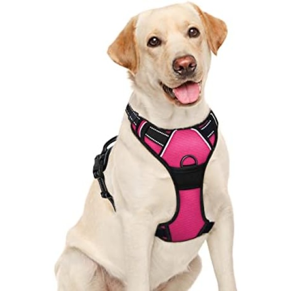 BARKBAY No Pull Pet Harness Dog Harness Adjustable Outdoor Pet Vest 3M Reflective Oxford Material Vest for PINK Dogs Easy Control for Small Medium Large Dogs (L)