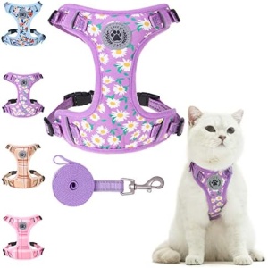 BEAUTYZOO Cat Harness and Leash Set for Walking Escape Proof, Neck Release Adjustable Harness for Kitten Puppy Small Medium Large Cats, Soft Cute Easy Control Small Cat Harness for Cats Boy and Girls