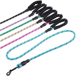 BEAUTYZOO Heavy Duty Rope Dog Leash 6 Pack, 6FT Nylon Pet Leash with Reflective Thread, Soft Padded Handle Thick Lead Leash for Large Medium Dogs Small Puppy,3/8inch X 5 FT (18~120 lbs)
