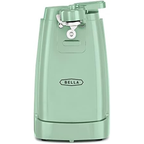 BELLA Electric Can Opener and Knife Sharpener, Multifunctional Jar and Bottle Opener with Removable Cutting Lever and Cord Storage, Stainless Steel Blade, Sage