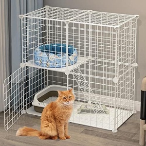 BNOSDM 2 Tier Cat Cage Indoor Detachable Metal Wire Kitten Cage DIY Pet Cat Kennel Enclosures with Door for Kitten Small Animals White