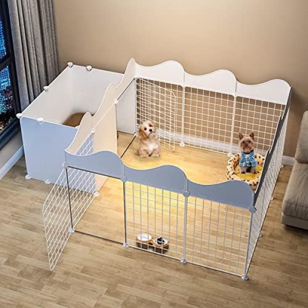 BNOSDM Dog Pet Playpen, Metal Wire Puppy Fence Indoor Portable Cat Kennel Yard with Door White Small Animal Exercise Pen for Small-Sized Dog, Cat, Rabbit