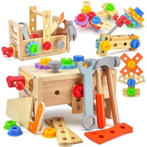 BOBUEXER Wooden Tool Set for Boys - Montessori Toys for 2 3 4 5 Year Old,29Pcs Kids Tool Sets, Learning Educational Building Construction Sets,Toddler Boy Toys for 2 3 4 5 Year Old Boy