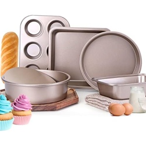 Bakeware Sets, 5-Piece Nonstick Bakeware Set,cake pans set with Cookie Sheets, Bakeware fits for Nonstick Bread Baking Cookie Sheet and Cake Pans