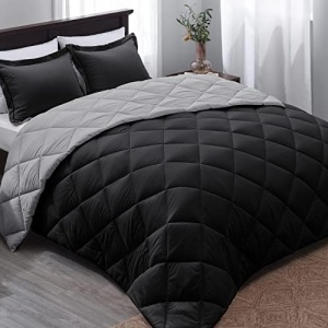 Basic Beyond Queen Comforter Set - Black Comforter Set Queen, Reversible Bed Comforter Queen Set for All Seasons, Black/Grey, 1 Comforter (88"x92") and 2 Pillow Shams (20"x26"+2")