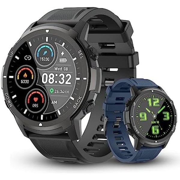 Basznrty Smart Watch for Men Fitness: (Make/Answer Call) Bluetooth Military Smartwatch for Android iPhone Phones Waterproof Outdoor Tactical Digital Sport Run Watches Tracker Sleep Heart Rate Monitor