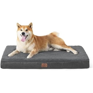 Bedsure Large Dog Bed for Large Dogs - Big Orthopedic Dog Beds with Removable Washable Cover, Egg Crate Foam Pet Bed Mat, Suitable for Dogs Up to 65lbs, Dark Grey