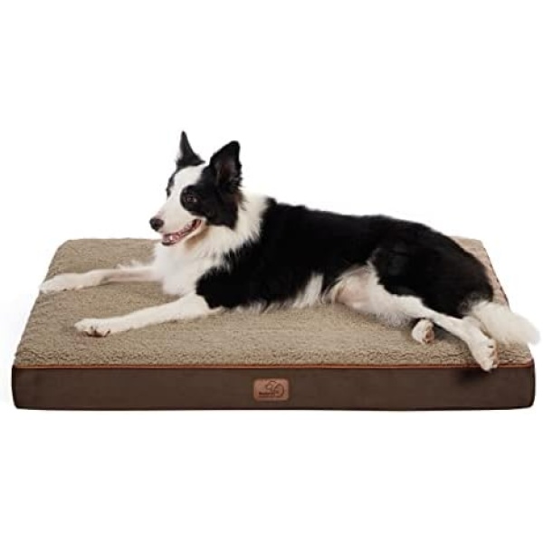 Bedsure Large Dog Beds for Large Dogs - Big Orthopedic Dog Beds with Removable Washable Cover, Egg Crate Foam Pet Bed Mat, Suitable for Dogs Up to 65lbs, Brown