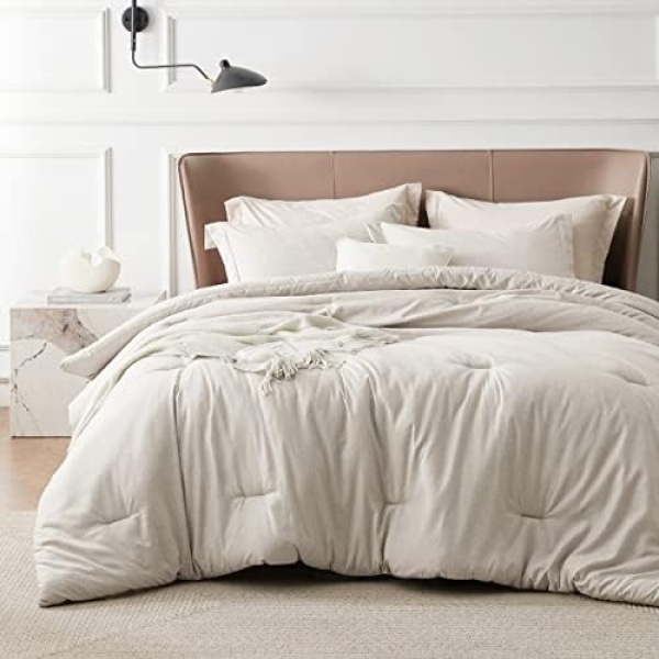 Bedsure Queen Comforter Set Kids - Beige Queen Size Comforter, Soft Bedding for All Seasons, Cationic Dyed Bedding Set, 3 Pieces, 1 Comforter (90"x90") and 2 Pillow Shams (20"x26"+2")