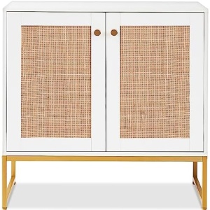 Best Choice Products 2-Door Rattan Storage Cabinet, Accent Furniture, Multifunctional Cupboard for Living Room, Hallway, Kitchen, Sideboard, Buffet Table w/Non-Scratch Foot Pads - White