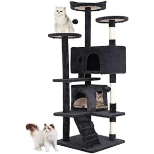 BestPet 54in Cat Tree Tower for Indoor Cats,Multi-Level Cat Furniture Activity Center with Cat Scratching Posts Stand House Cat Condo with Funny Toys for Kittens Pet Play House,Dark Gray