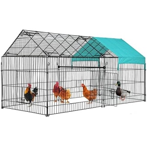 BestPet 87" x 41"Large Metal Chicken Coop Run Enclosure Pen with Waterproof Cover Outdoor Backyard Farm Cage Crate Pet Playpen Exercise Pen for Rabbit Duck Hen