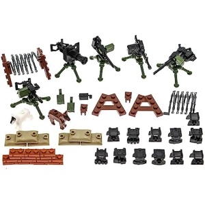 BloxBrix 44 pcs Weapons-Machine-Guns-Rifles Compatible with Lego-Guns, Minifigures-add-ons-Militarybase-Toy-Soldiers-Police, WW2-Modern-SWAT-Battle-Ammo-Belt-gas mask-Decations for Army-Men