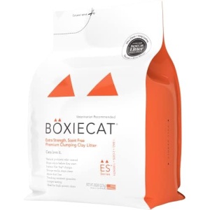 Boxiecat Premium Clumping Clay Cat Litter, Extra Strength Formula, 28lbs - Cat Activated Probiotics- Longer Lasting Odor Control- Hard, Non Stick Clumps - Stays Ultra Clean - 99.9% Dust Free