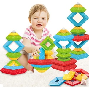 Building Blocks Stacking Toys for Toddlers 1-3: Montessori Toys for 1 2 3 Year Old Boys Girls, Educational STEM Baby Sensory Toys for Kids Age 2-4, Birthday Gifts Christmas Easter Basket Stuffers