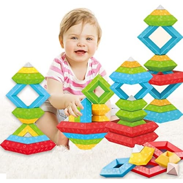 Building Blocks Stacking Toys for Toddlers 1-3: Montessori Toys for 1 2 3 Year Old Boys Girls, Educational STEM Baby Sensory Toys for Kids Age 2-4, Birthday Gifts Christmas Easter Basket Stuffers
