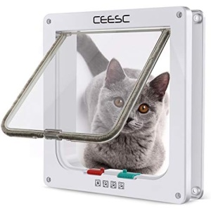 CEESC Cat Flap Door Magnetic Pet Door with 4 Way Lock for Cats, Kitties and Kittens, 3 Sizes and 2 Colors Options (M- Inner Size: 6.18"(W) x 6.30"(H), White)