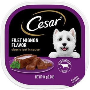 CESAR Adult Wet Dog Food Classic Loaf in Sauce Filet Mignon Flavor, 3.5 oz. Easy Peel Trays, Pack of 24