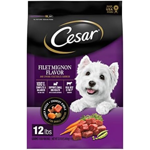 CESAR Small Breed Adult Dry Dog Food Filet Mignon Flavor with Spring Vegetables Garnish Dog Kibble, 12 lb. Bag