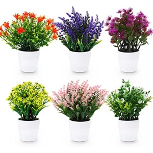 CEWOR Artificial Small Plant 6pcs Faux Plants Fake Flower Potted Plant for Indoor Window Tabletop Office Colorful Flower Plant Colorful Bathroom Decor