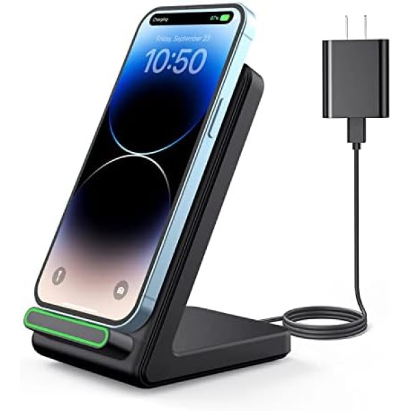 CIYOYO Wireless Charger, 15W Fast Wireless Charging Stand [Adapter Included], Compatible for iPhone 14 13 12 11 Pro Max XS XR X 8, Samsung Galaxy S22 S21 S20 S10 S9 S8 Note 20 10 9, LG, Qi Charger