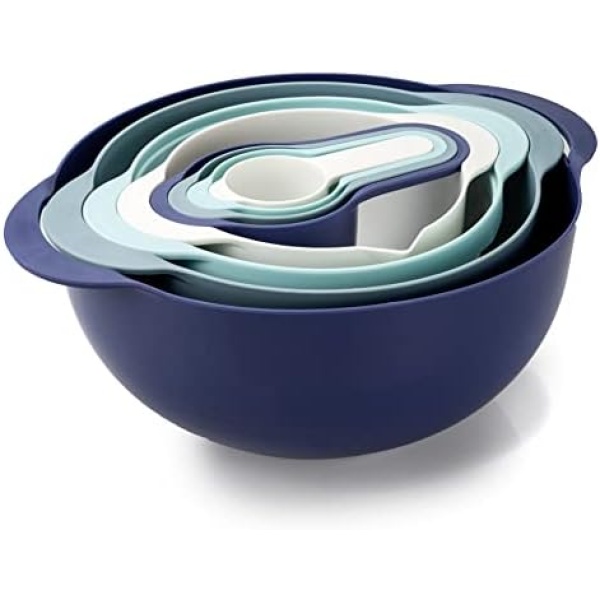 COOK WITH COLOR 8 Piece Nesting Bowls with Measuring Cups Colander and Sifter Set - Includes 2 Mixing Bowls, 1 Colander, 1 Sifter and 4 Measuring Cups, Teal