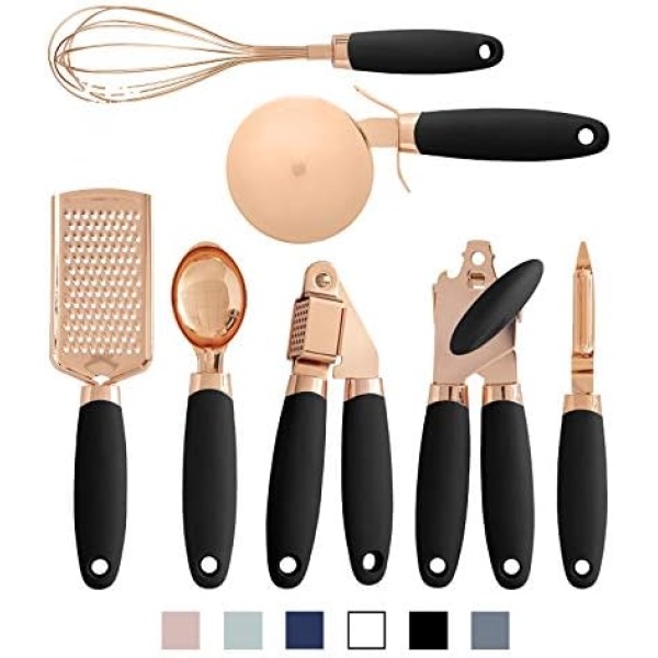 COOK With COLOR 7 Pc Kitchen Gadget Set Copper Coated Stainless Steel Utensils with Soft Touch Black Handles