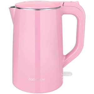 COOKTRON 1.7L Electric Kettle Quiet, Double Wall Hot Water Boiler BPA-Free, Quiet Boil and Cool Touch Tea Kettle, Cordless with Auto Shut-Off & Boil Dry Protection, 1500W Fast Boiling, Pink