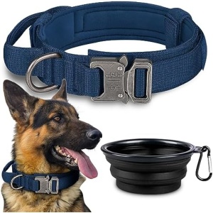 COOYOO Dog Collar,3 Piece Set Tactical Dog Collar, Adjustable Military Training Nylon Dog Collar with Control Handle and Heavy Metal Buckle for Medium and Large Dogs
