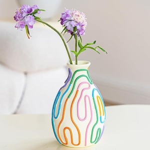 COTYNI Colored Lines Flower Vase for Modern Home Decor, Cute Vase for Decor, Unique Small Vase for Centerpieces, Modern Vase for Unique Home/Livingroom/Office Accent (1 Pack)