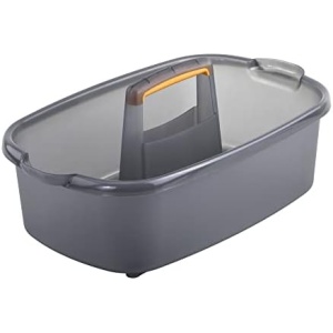 Casabella Plastic Multipurpose Cleaning Storage Caddy with Handle, 1.85 Gallon, Gray and Orange