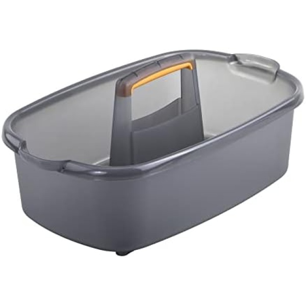 Casabella Plastic Multipurpose Cleaning Storage Caddy with Handle, 1.85 Gallon, Gray and Orange