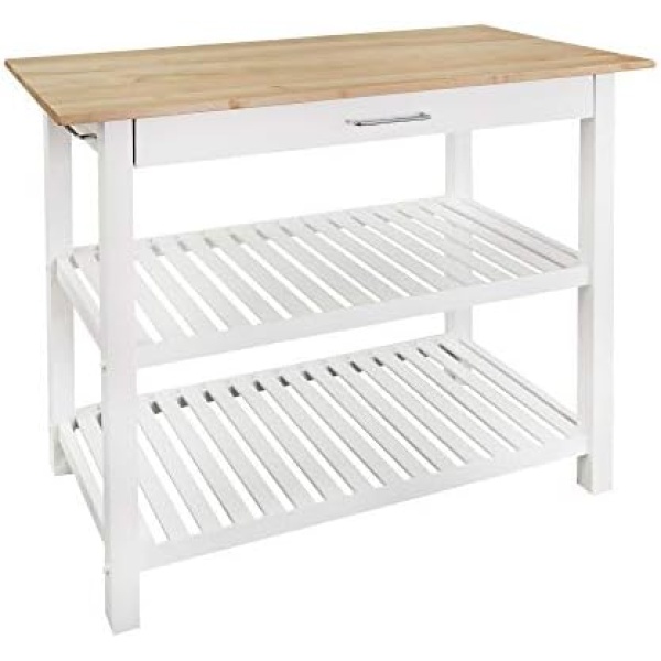 Casual Home Solid Hardwood Top, Natural/White, 40" W (373-91) Kitchen Island, Natural&White
