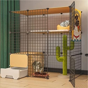 Cat Cage - Pet Playpen Indoor Small Animals Pen with Door and Closed Cat Litter Box DIY Collapsible Metal Wire Cat Enclosure Outdoor Exercise Portable Cat House (Color : Y-C, Size : 111 * 49 * 109CM)