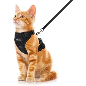 CatRomance Cat Harness Escape Proof, Breathable Mesh Cat Walking Harness, Adjustable Cat Harness and Leash Set with Reflective Strips, Kitten Vest Harness with Leash XS Black