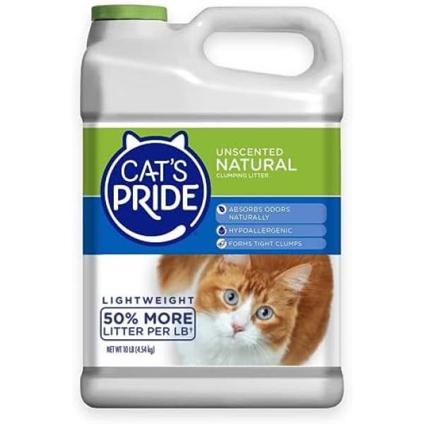 Cat's Pride Lightweight Clumping Litter: Natural - Powerful Odor Control - Unscented, 10 Pounds